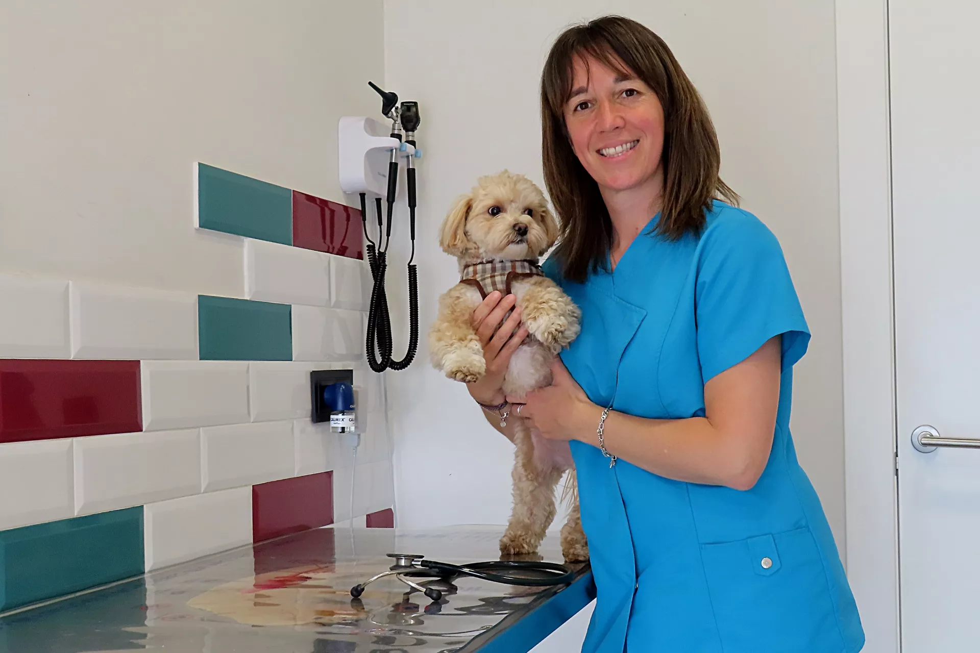 Inés con un perro en brazos